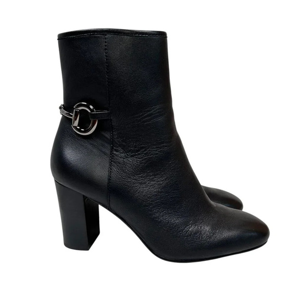 Johnston & Murphy Charlotte Bit Bootie Size 8.5 Leather Boot Heel Preppy Square - Picture 4 of 10